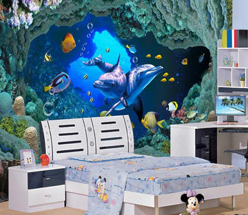 3D Cave Dolphin 008 Wallpaper AJ Wallpaper 