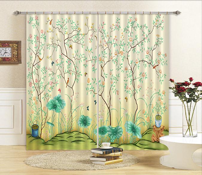 3D Flowers Trees Birds Curtains Drapes Wallpaper AJ Wallpaper 