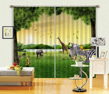 3D Lakeside Animals Curtains Drapes Wallpaper AJ Wallpaper 