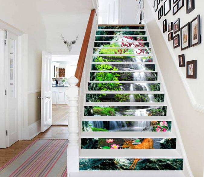 3D Stream And Deer 664 Stair Risers Wallpaper AJ Wallpaper 