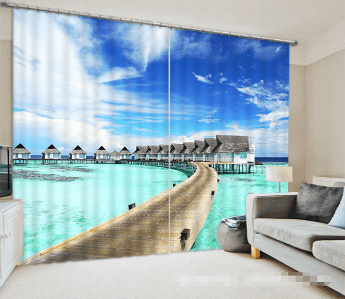 3D Sea Pavilions Passage 1214 Curtains Drapes Wallpaper AJ Wallpaper 