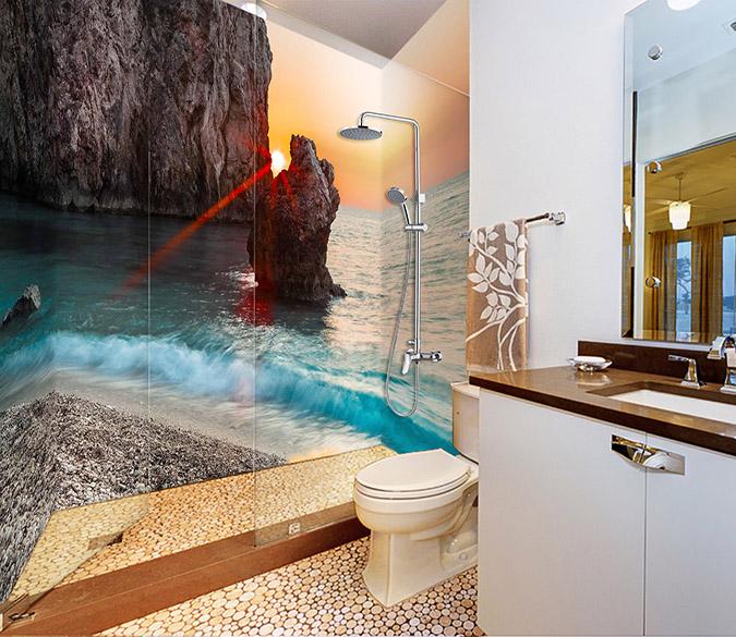 3D Sunset Sea Coast Scenery 19 Bathroom Wallpaper Wallpaper AJ Wallpaper 