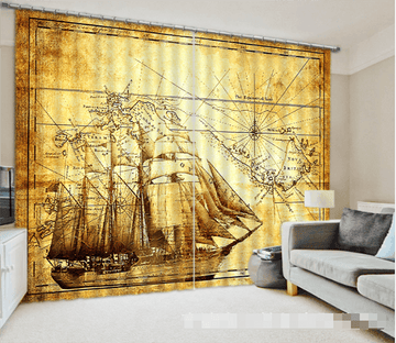3D Sailing Ship Map 1106 Curtains Drapes Wallpaper AJ Wallpaper 
