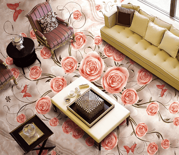 3D Flowers And Butterflies Floor Mural Wallpaper AJ Wallpaper 2 