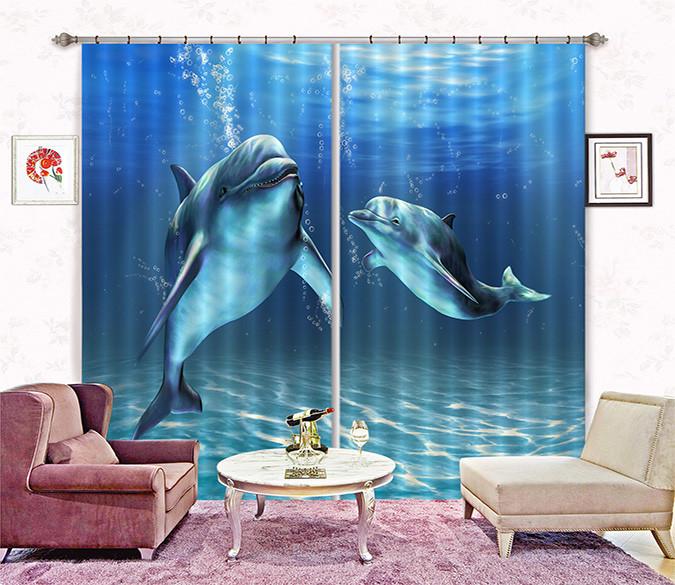 3D Sea Swimming Dolphins 145 Curtains Drapes Wallpaper AJ Wallpaper 