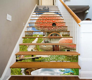 3D Lovely Mushroom Houses 886 Stair Risers Wallpaper AJ Wallpaper 