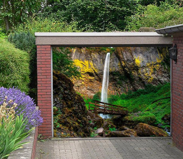 3D Waterfall Wood Bridge 282 Garage Door Mural Wallpaper AJ Wallpaper 