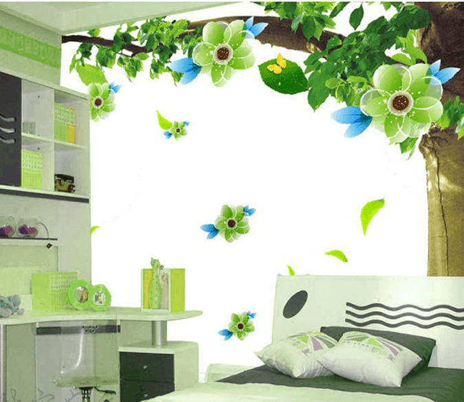 Falling Green Flowers Wallpaper AJ Wallpaper 