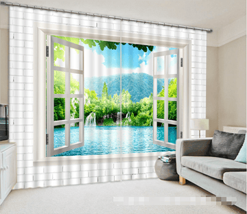 3D Window Lake Scenery 1352 Curtains Drapes Wallpaper AJ Wallpaper 