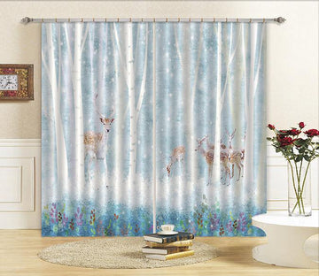 3D Snowing Forest Deer Curtains Drapes Wallpaper AJ Wallpaper 