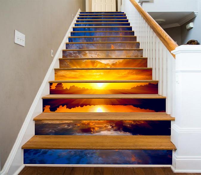 3D Lake Bright Sunset 1250 Stair Risers Wallpaper AJ Wallpaper 