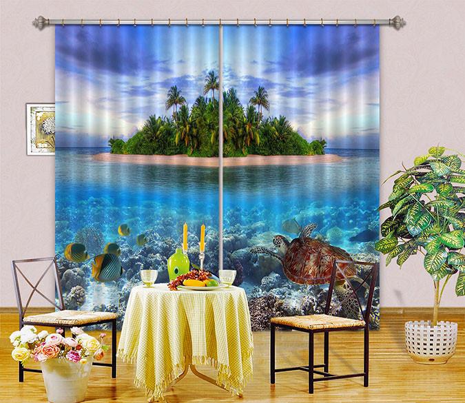 3D Sea Island Scenery Curtains Drapes Wallpaper AJ Wallpaper 