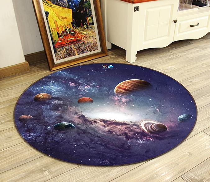3D Space Planets 70 Round Non Slip Rug Mat Mat AJ Creativity Home 
