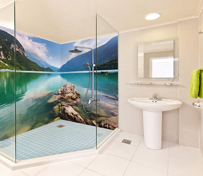 3D Mountain Lake Landscape 42 Bathroom Wallpaper Wallpaper AJ Wallpaper 