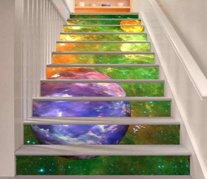 3D Colorful Space 26 Stair Risers Wallpaper AJ Wallpaper 
