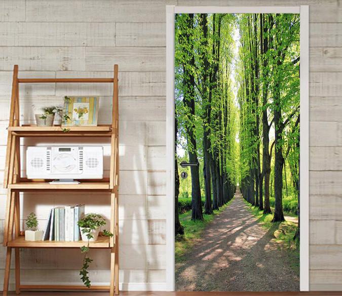 3D Roadside Straight Trees Door Mural Wallpaper AJ Wallpaper 