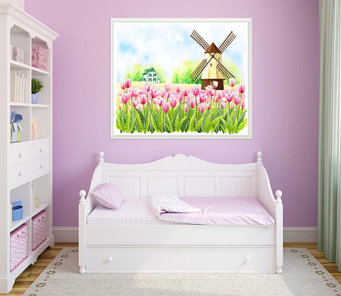 3D Windmill House 007 Fake Framed Print Painting Wallpaper AJ Creativity Home 