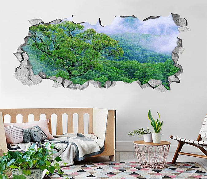 3D Misty Forest Trees 020 Broken Wall Murals Wallpaper AJ Wallpaper 