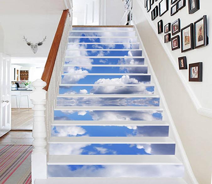 3D Calm Sea White Clouds 1010 Stair Risers Wallpaper AJ Wallpaper 