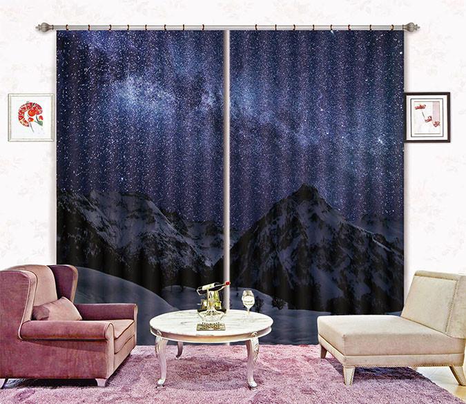 3D Snow Mountains Stars Sky 316 Curtains Drapes Wallpaper AJ Wallpaper 