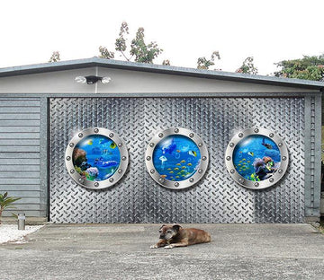 3D Metal Window Ocean World 01 Garage Door Mural Wallpaper AJ Wallpaper 