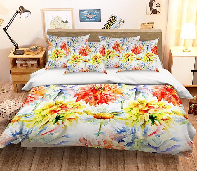 3D Watercolor Flowers 349 Bed Pillowcases Quilt Wallpaper AJ Wallpaper 