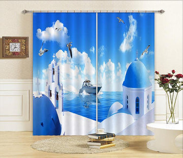 3D Sea Yacht Seagulls Church 714 Curtains Drapes Wallpaper AJ Wallpaper 