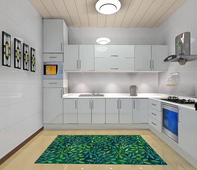 3D Leaves Pattern Kitchen Mat Floor Mural Wallpaper AJ Wallpaper 