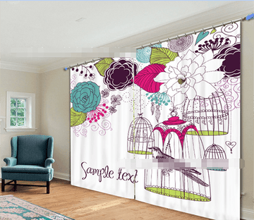 3D Flowers And Birds Cages 2185 Curtains Drapes Wallpaper AJ Wallpaper 