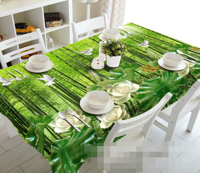 3D Bamboo Forest Birds Flowers 1040 Tablecloths Wallpaper AJ Wallpaper 