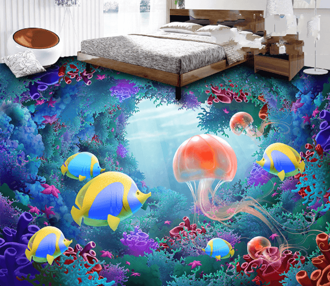 3D Jellyfish And Fish Floor Mural Wallpaper AJ Wallpaper 2 