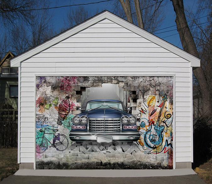 3D Graffiti Bricks Car 70 Garage Door Mural Wallpaper AJ Wallpaper 