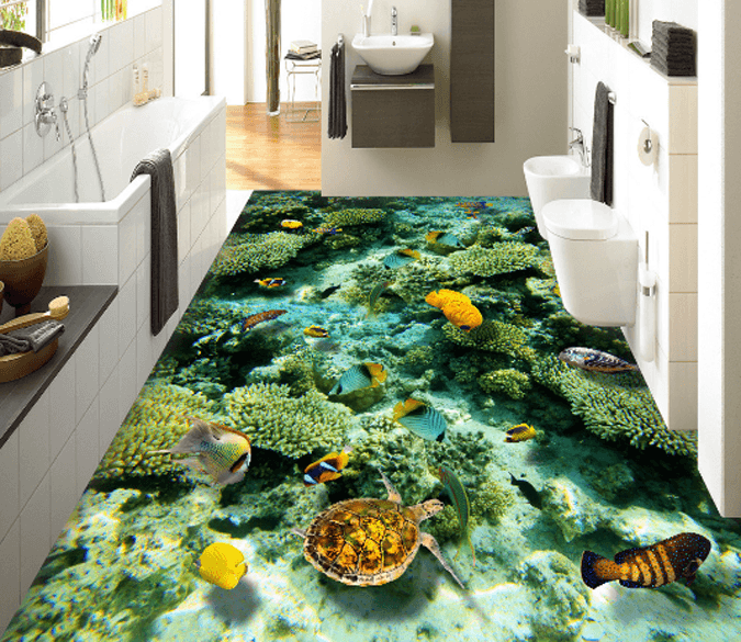 3D Green Sea Bottom Floor Mural Wallpaper AJ Wallpaper 2 