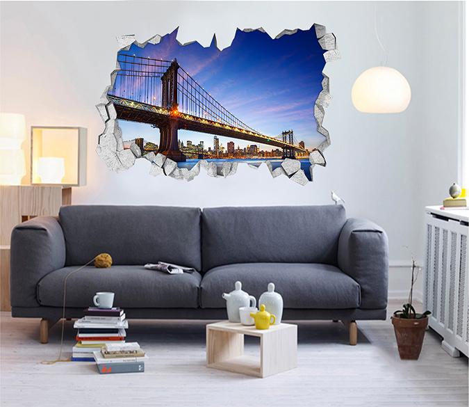 3D New York Manhattan Bridge 387 Broken Wall Murals Wallpaper AJ Wallpaper 