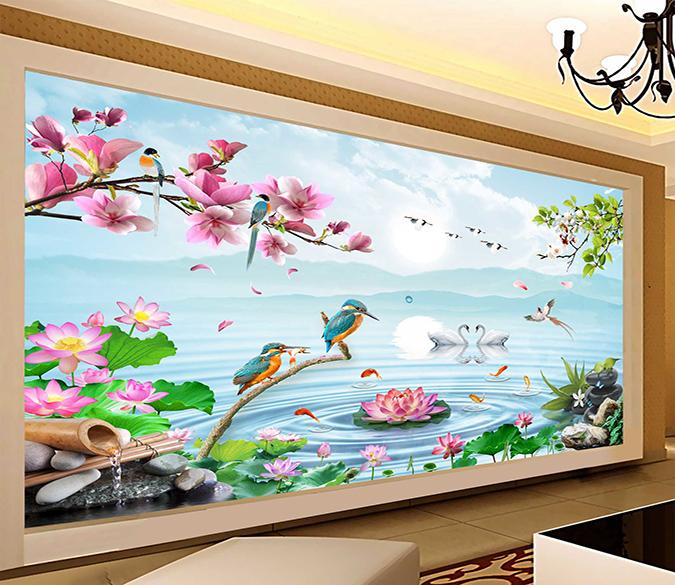 3D Lotus Swan Bird 319 Wallpaper AJ Wallpaper 