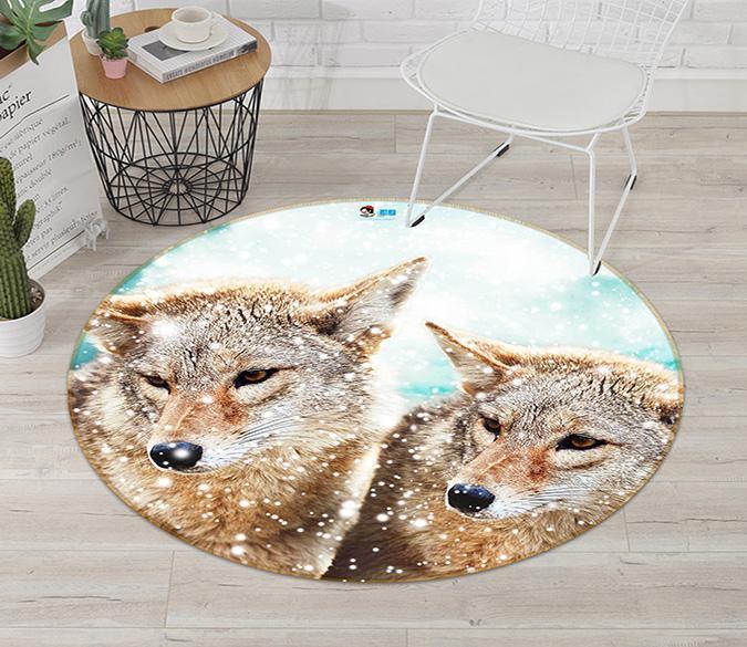 3D Snow Field Wolves 98 Round Non Slip Rug Mat Mat AJ Creativity Home 