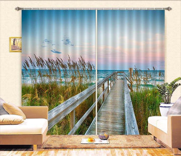 3D Beach Wooden Bridge Weeds Curtains Drapes Wallpaper AJ Wallpaper 