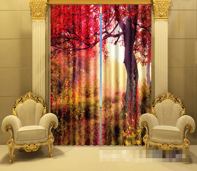 3D Red Trees 1097 Curtains Drapes Wallpaper AJ Wallpaper 
