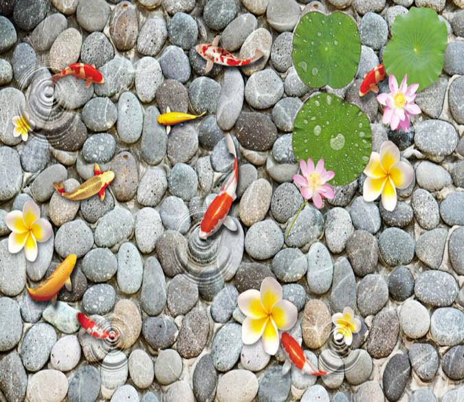 3D Flowers And Pebbles Floor Mural Wallpaper AJ Wallpaper 2 