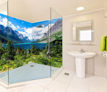 3D Mountain Lake Scenery 12 Bathroom Wallpaper Wallpaper AJ Wallpaper 