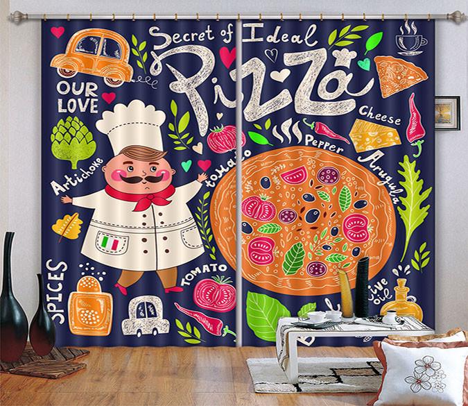 3D Chef Pizza Pattern Curtains Drapes Wallpaper AJ Wallpaper 