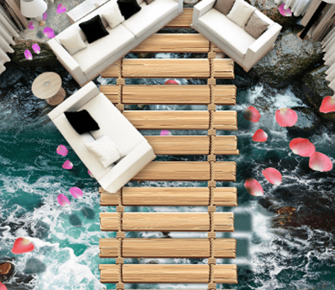 3D River Hanging Bridge Floor Mural Wallpaper AJ Wallpaper 2 