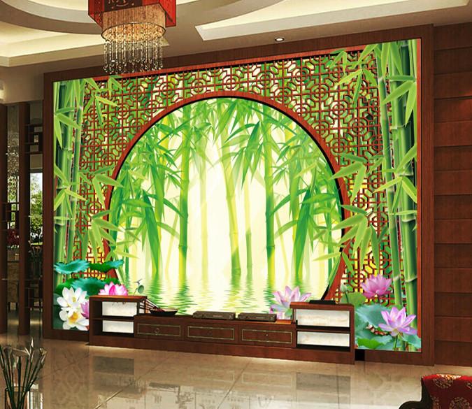 3D Red Round Door Bamboo Forest Wallpaper AJ Wallpaper 1 