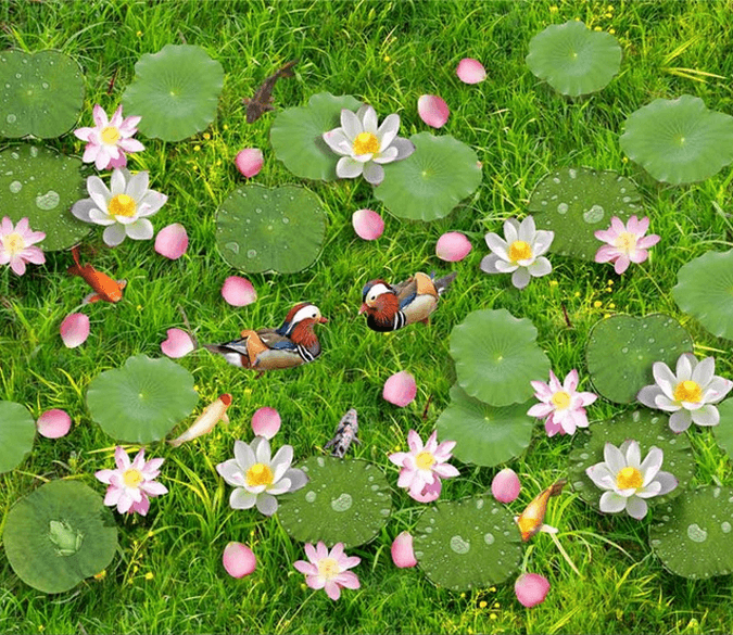 3D Grassland Lotus Floor Mural Wallpaper AJ Wallpaper 2 