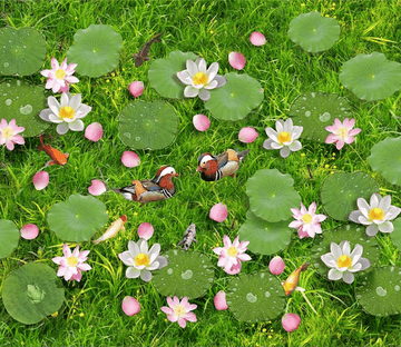 3D Grassland Lotus Floor Mural Wallpaper AJ Wallpaper 2 