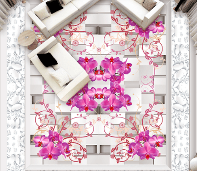3D Elegant Flower Rattan Floor Mural Wallpaper AJ Wallpaper 2 