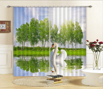 3D White Swan Curtains Drapes Wallpaper AJ Wallpaper 