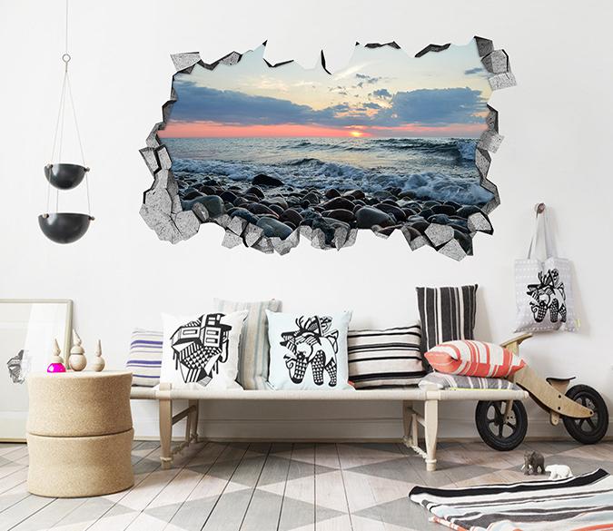 3D Sea Sunset View 132 Broken Wall Murals Wallpaper AJ Wallpaper 