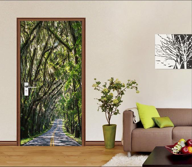 3D Road Trees Shade Door Mural Wallpaper AJ Wallpaper 