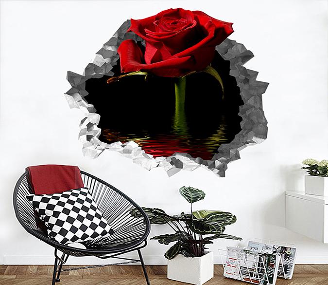 3D Nice Red Rose 202 Broken Wall Murals Wallpaper AJ Wallpaper 